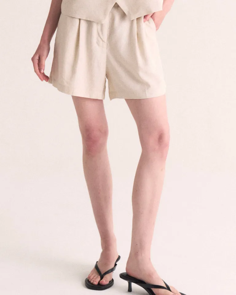 Shorts de lino y rayón de tiro alto con pinzas y bolsillos de Sky en Shorts para argentina