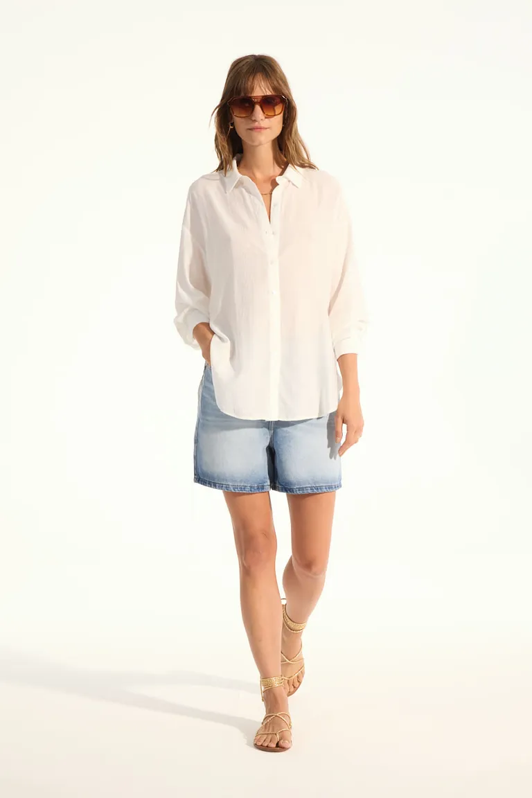 Camisa holgada de tejido liso y textura arrugada para un look casual y fresco de Portsaid en Camisas para argentina