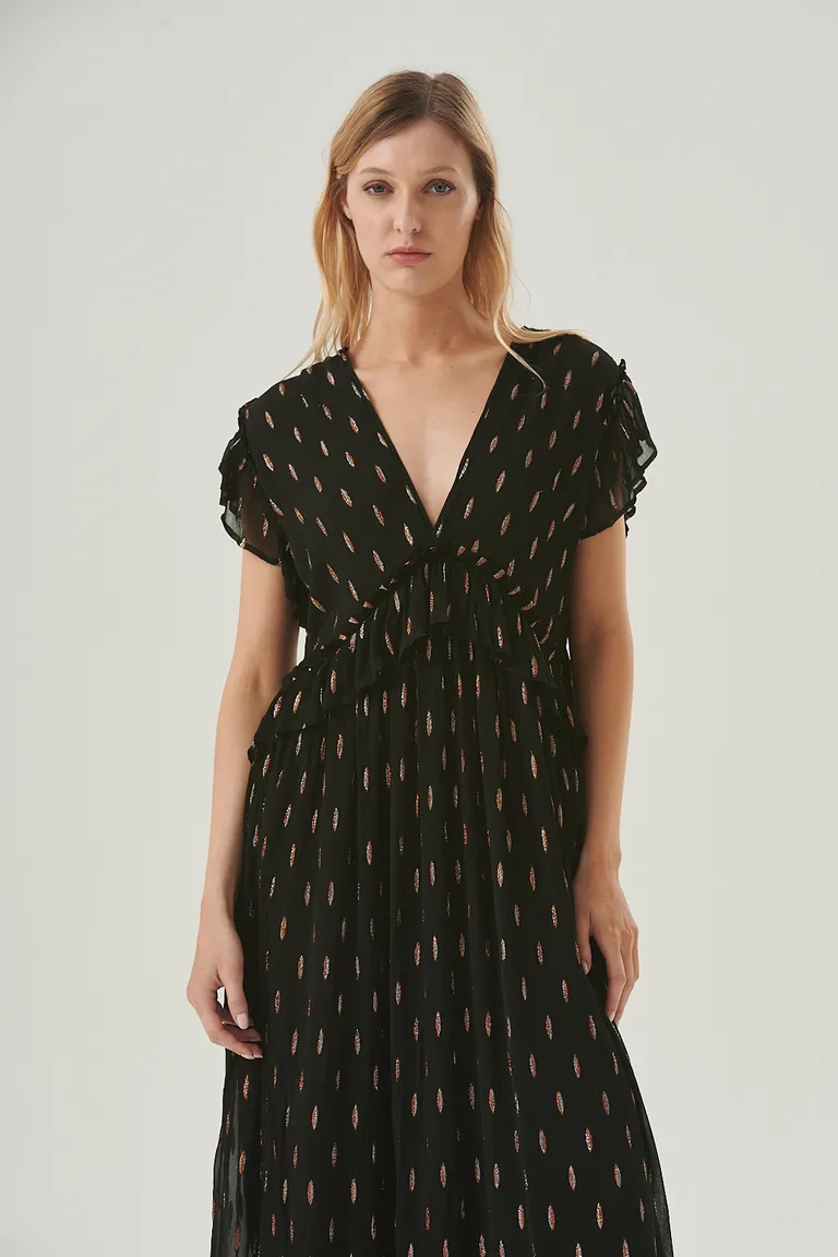 Vestido largo con brillo sutil y mangas con volados para ocasiones especiales de Sweet en Vestidos para argentina