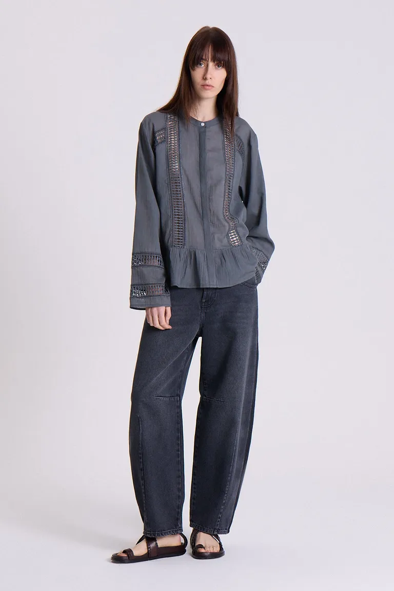 Camisa larga oversize de voile con puntillas a tono de Maria Cher en Camisas para argentina