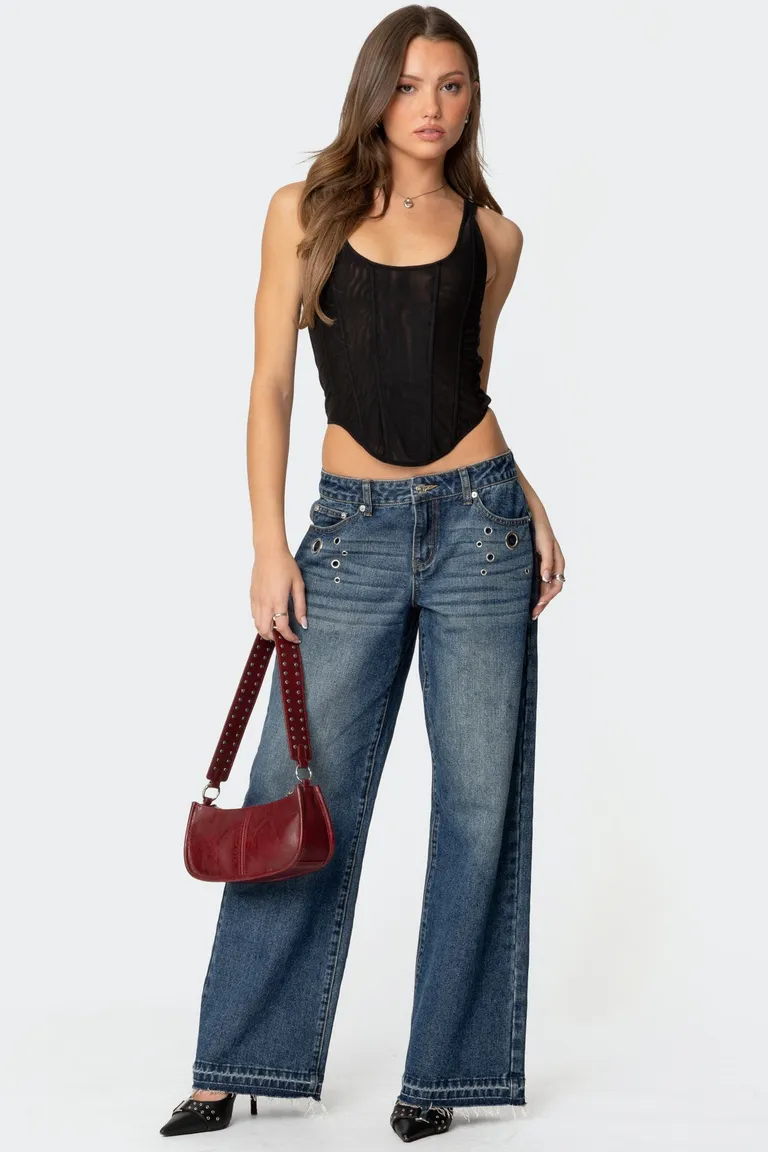 Jeans davis tiro bajo ojales de Edikted en Pantalones para argentina