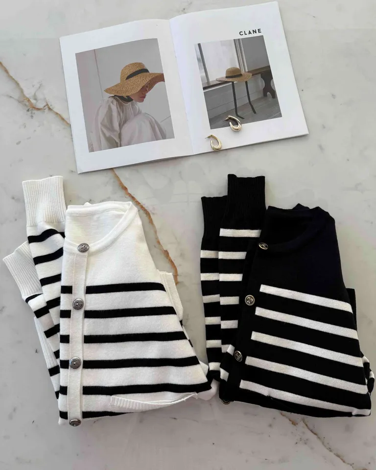 Saco doble de tejido rayado con bolsillos y tajo para mujer de Hesed en Chaquetas para argentina