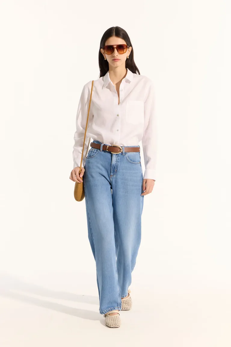 Camisa de lino de corte recto y calce amplio con detalles en el bolsillo de Portsaid en Camisas para argentina