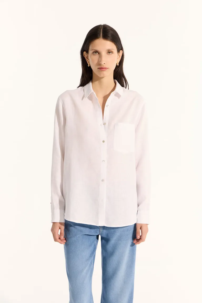 Camisa de lino de corte recto y calce amplio con detalles en el bolsillo de Portsaid en Camisas para argentina