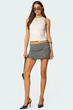 Mini falda denim plisada tachas de Edikted en Faldas para argentina