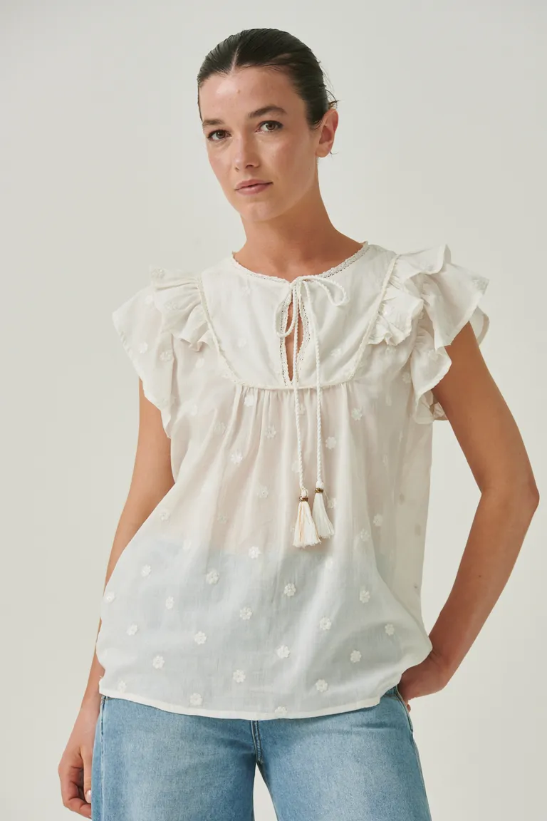 Blusa blanca con volados y lazo para mujer de Sweet en Blusas para argentina