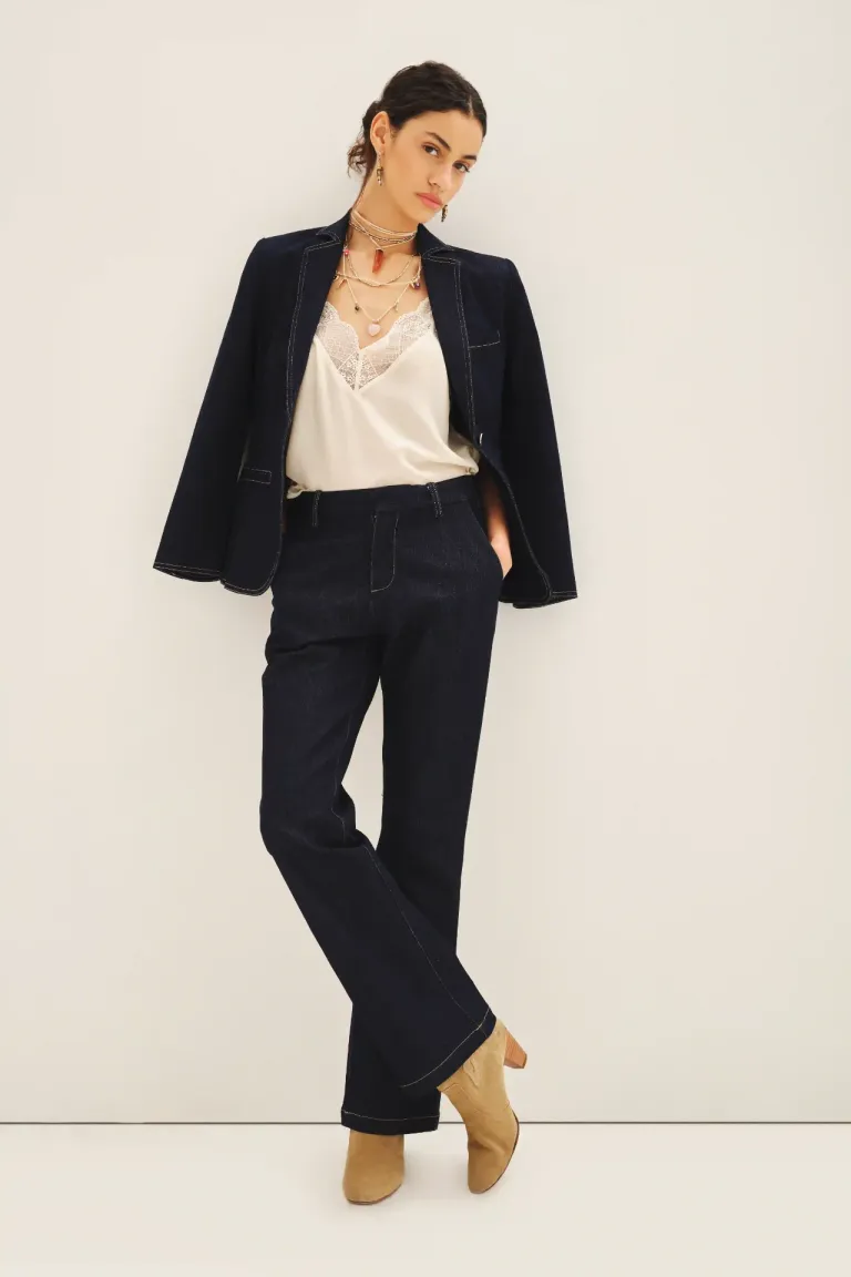 Pantalón de denim de corte recto con detalles de costuras a contraste de Rapsodia en Pantalones para argentina