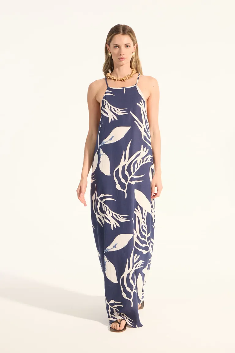 Vestido de lino con estampa exclusiva, calce amplio y bretel finito de Portsaid en Vestidos para argentina