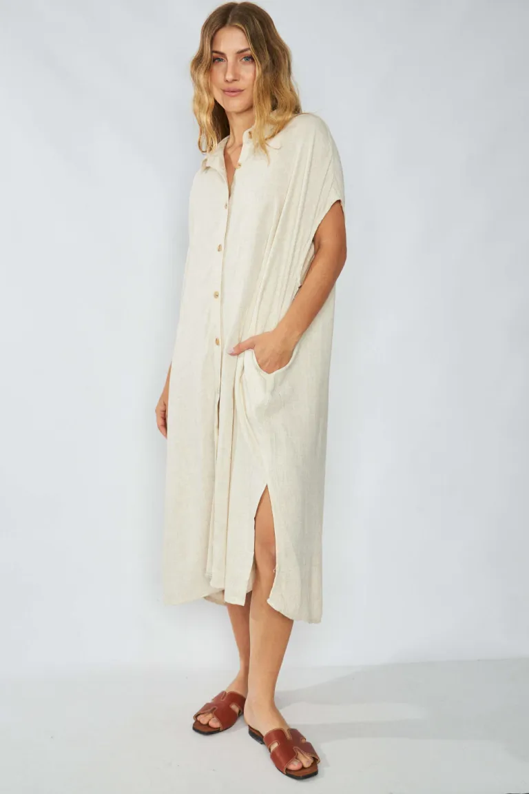 Camisola de lino de manga corta con bolsillos laterales para mujer de Belle en Camisas para argentina