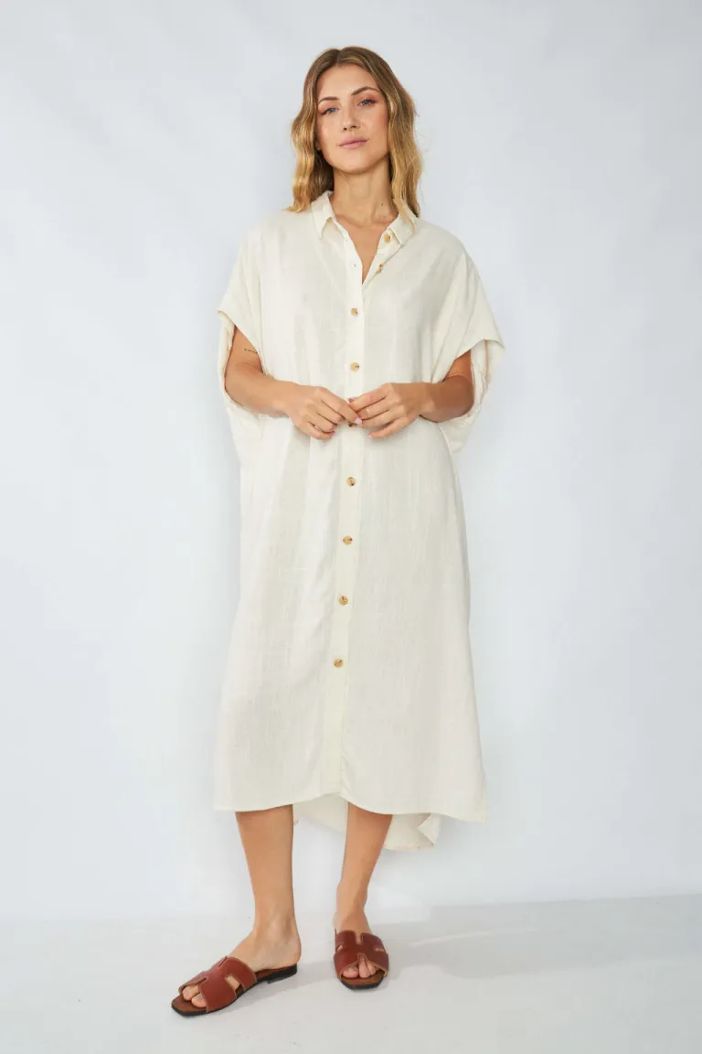 Camisola de lino de manga corta con bolsillos laterales para mujer de Belle en Camisas para argentina