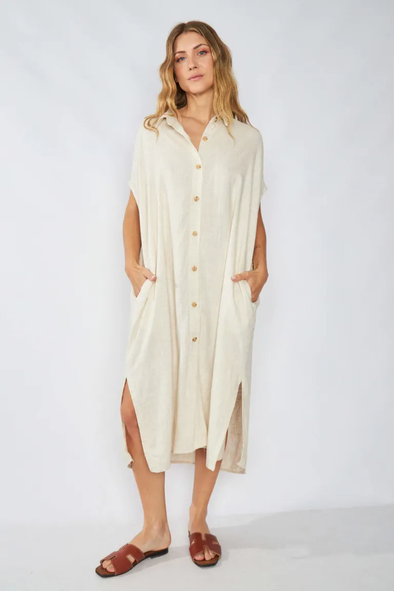 Camisola de lino de manga corta con bolsillos laterales para mujer de Belle en Camisas para argentina