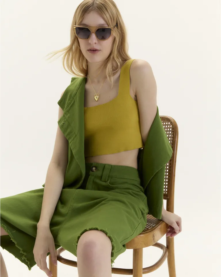 Top de algodón tejido en punto liso con escote cuadrado y breteles anchos de Blue Sheep en Tops para argentina