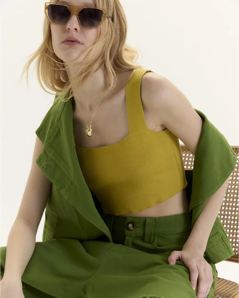 Top de algodón tejido en punto liso con escote cuadrado y breteles anchos de Blue Sheep en Tops para argentina