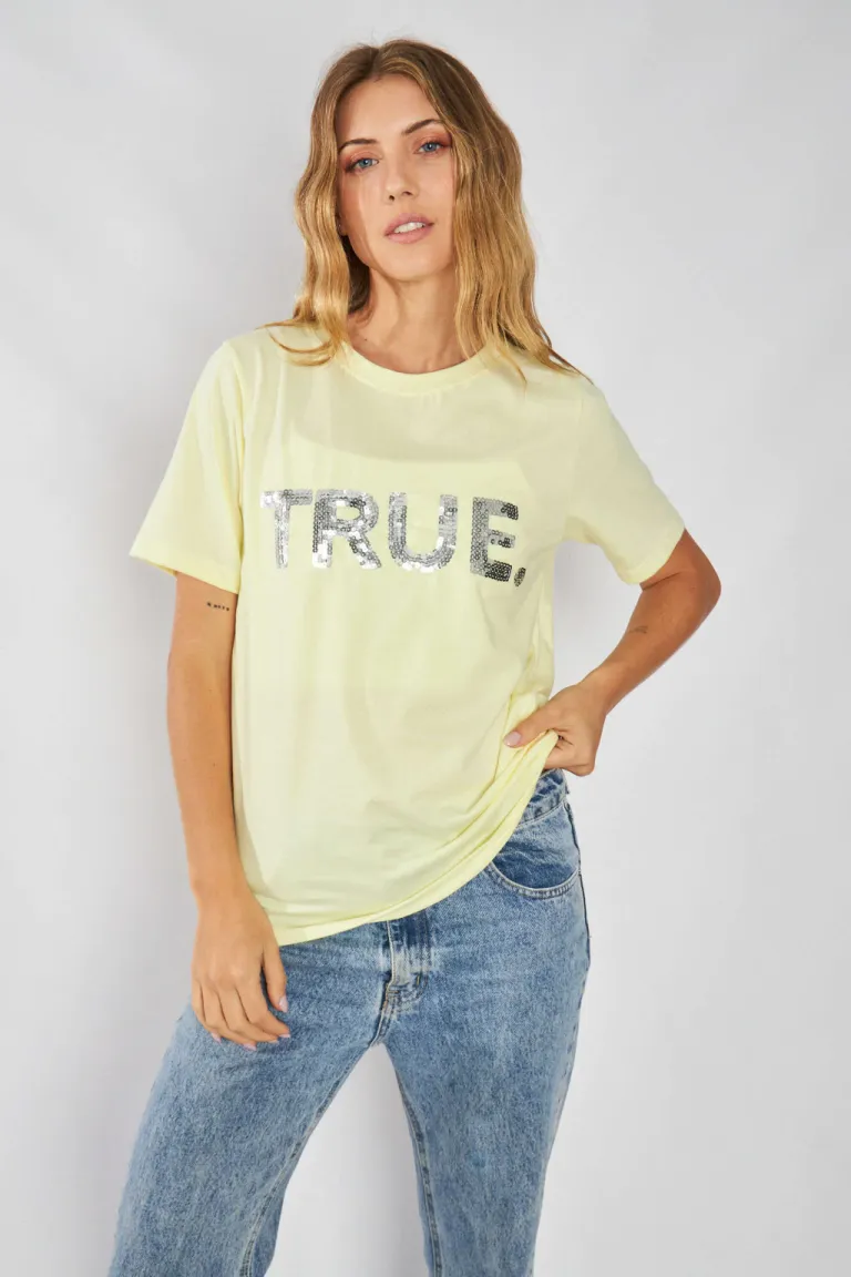 Remera de algodón con estampa en lentejuela para un look casual y elegante de Belle en Remeras para argentina