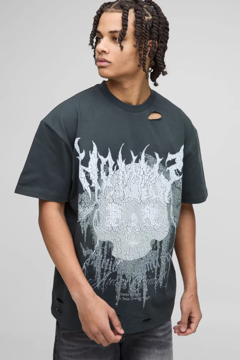 Remera Gráfica Desgastada Oversized de Boohooman Remeras y Polos
