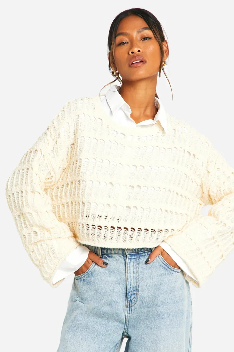 Jersey corto calado a crochet de Boohoo en Buzos y Sweaters para argentina
