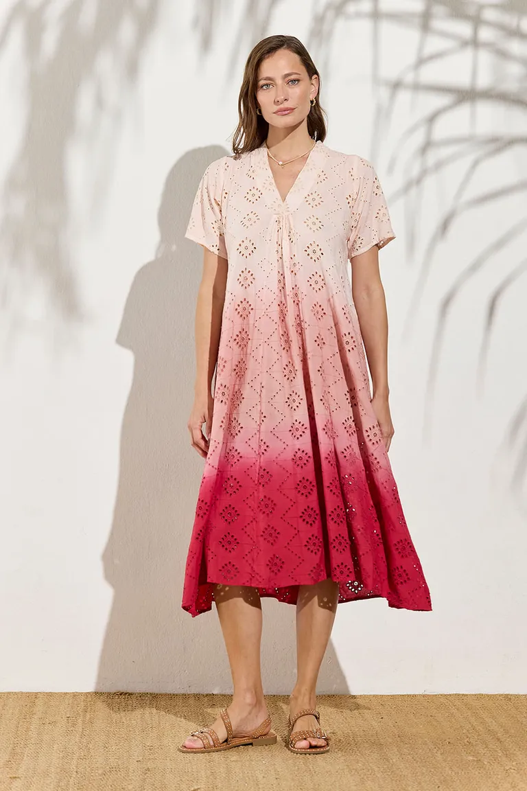 Túnica larga de manga corta con estampado degradado en tonos rosados de Indiastyle en Túnicas para argentina