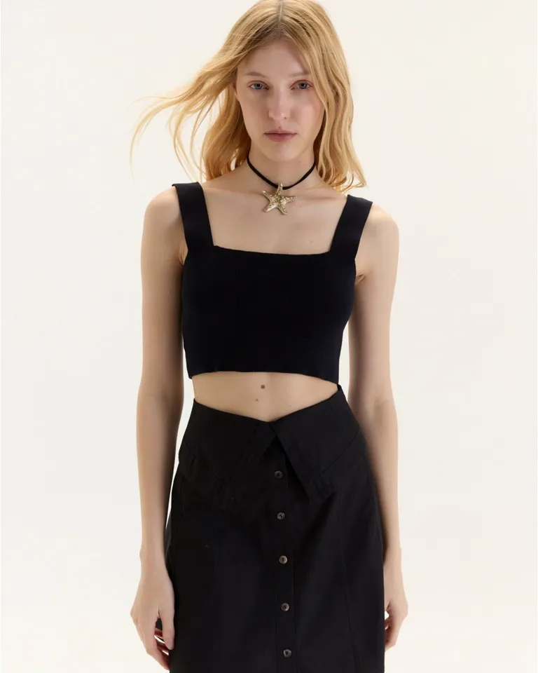 Top de estilo alfonsa en punto liso con escote cuadrado y breteles anchos de Blue Sheep en Tops para argentina