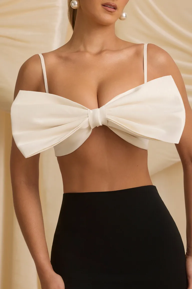 Top corto sin tirantes moño marfil de Oh Polly en Tops para argentina