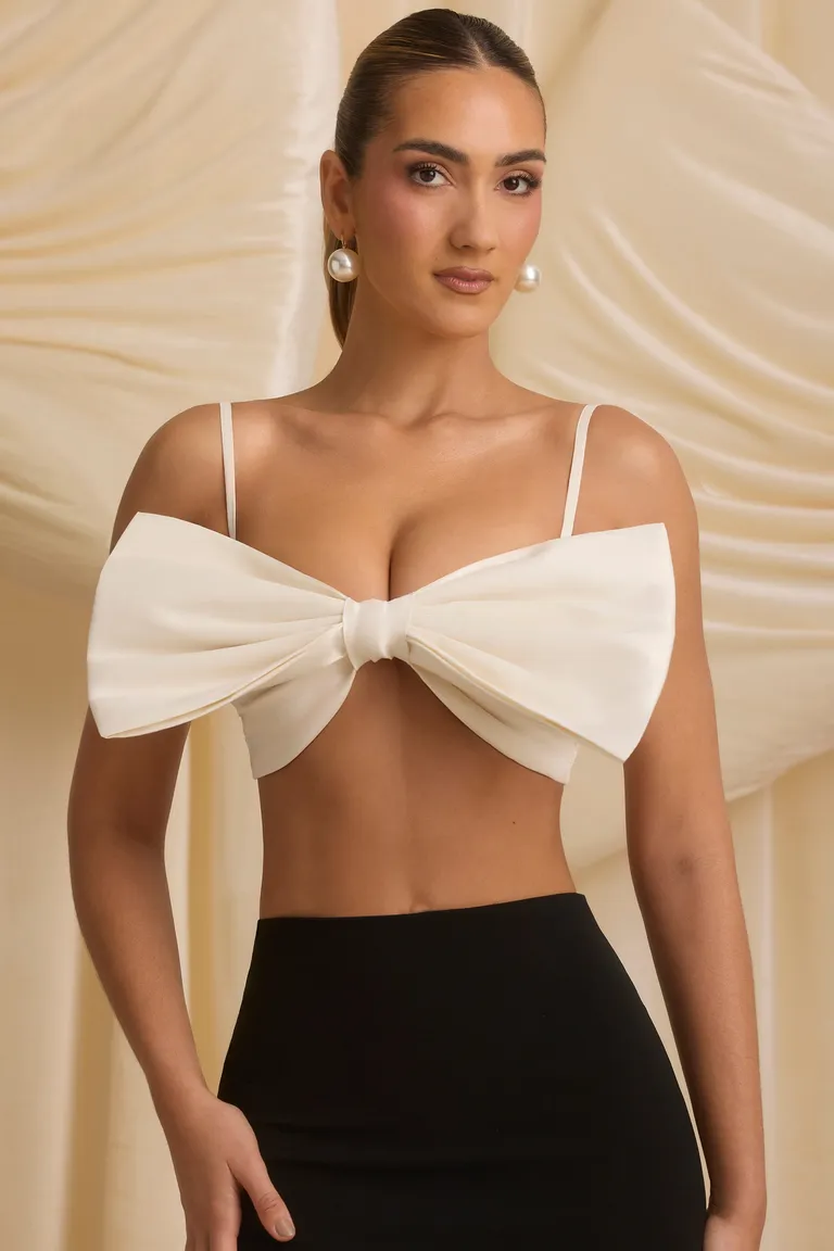 Top corto sin tirantes moño marfil de Oh Polly en Tops para argentina