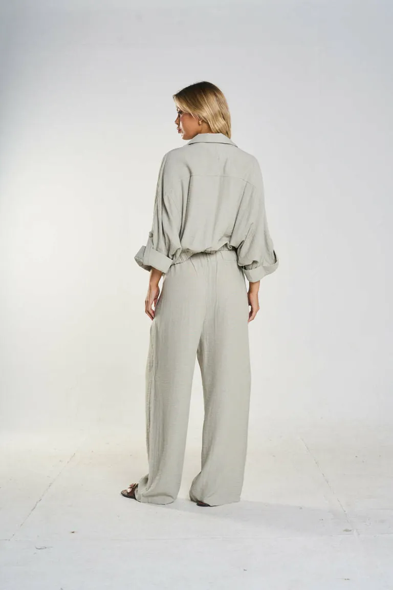 Pantalón de lino de corte recto y cintura elástica para mujer de Belle en Pantalones para argentina