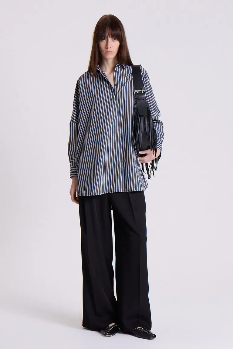 Camisa oversized de algodón rayado con detalles bordados en los puños de Maria Cher en Camisas para argentina