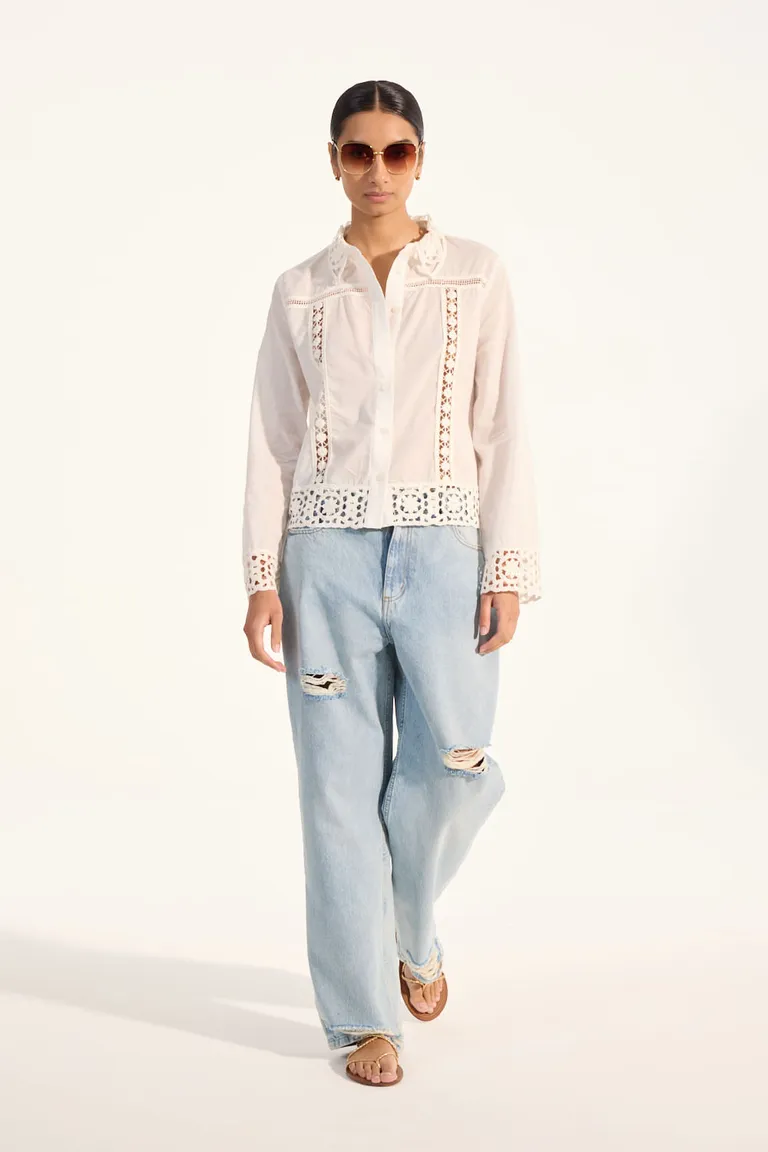 Camisa de manga larga con detalles de crochet en blanco de Portsaid en Camisas para argentina