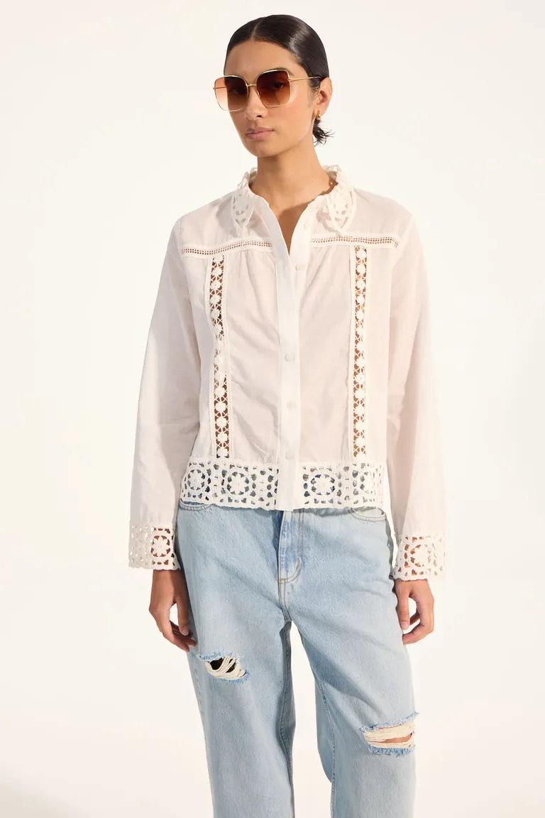 Camisa de manga larga con detalles de crochet en blanco de Portsaid en Camisas para argentina