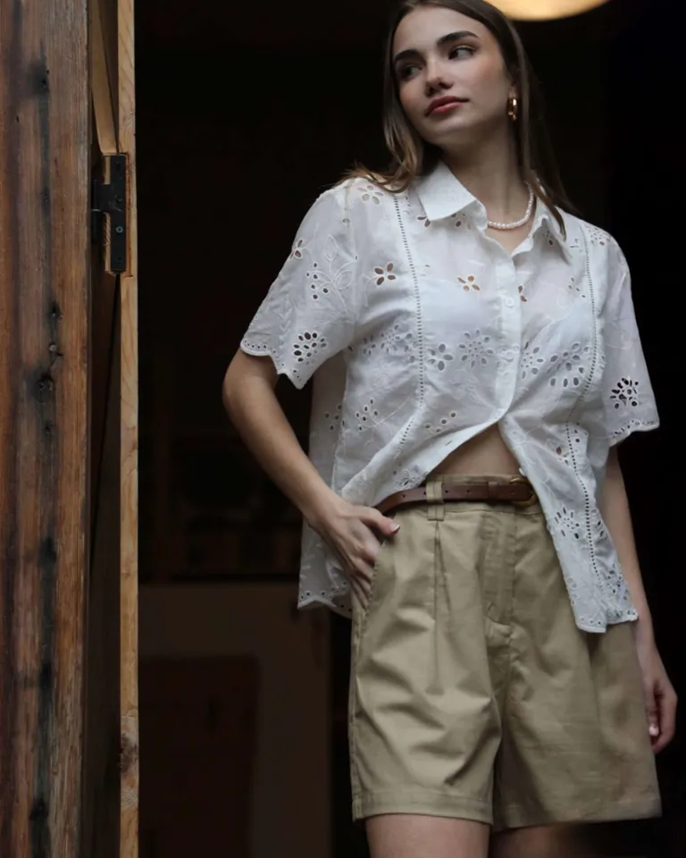 Shorts de lino importado con bolsillo y cinturón con pasacinto dobles de Hesed en Shorts para argentina