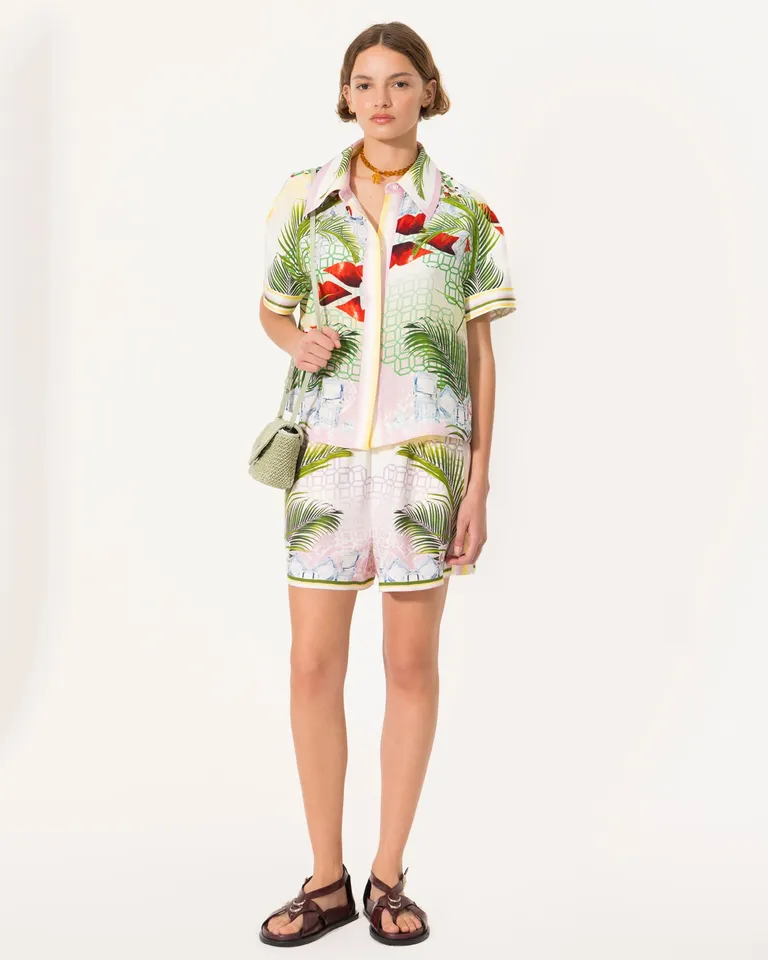 Shorts de satín con estampa tropical para mujer de Jazmin Chebar en Shorts para argentina