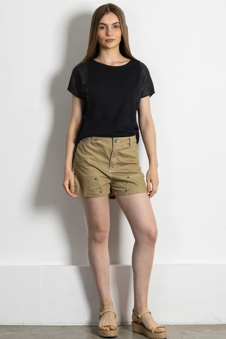 Remera de jersey negro con detalles en seda para mujer de Kill en Remeras para argentina