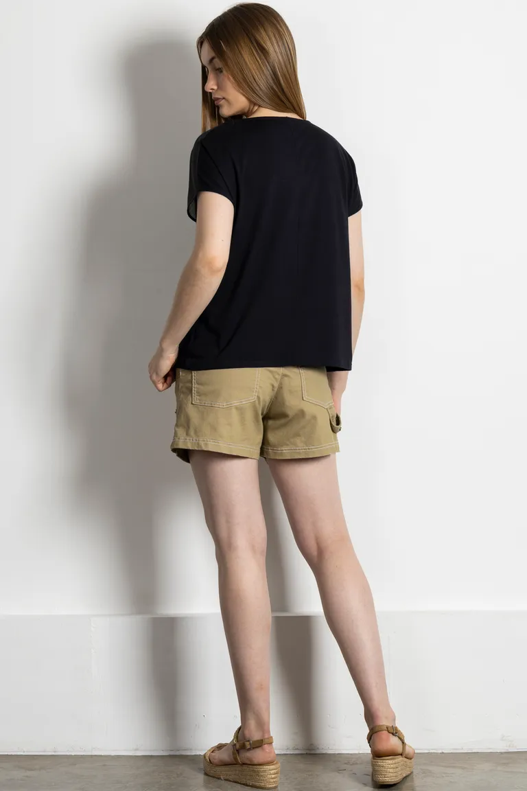 Remera de jersey negro con detalles en seda para mujer de Kill en Remeras para argentina