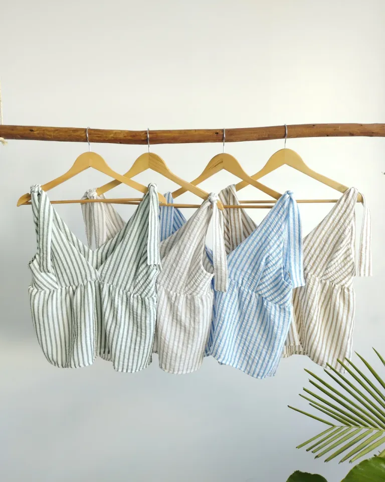 Top de lino rayado con lazo en la espalda para mujer de Lemmon en Tops para argentina