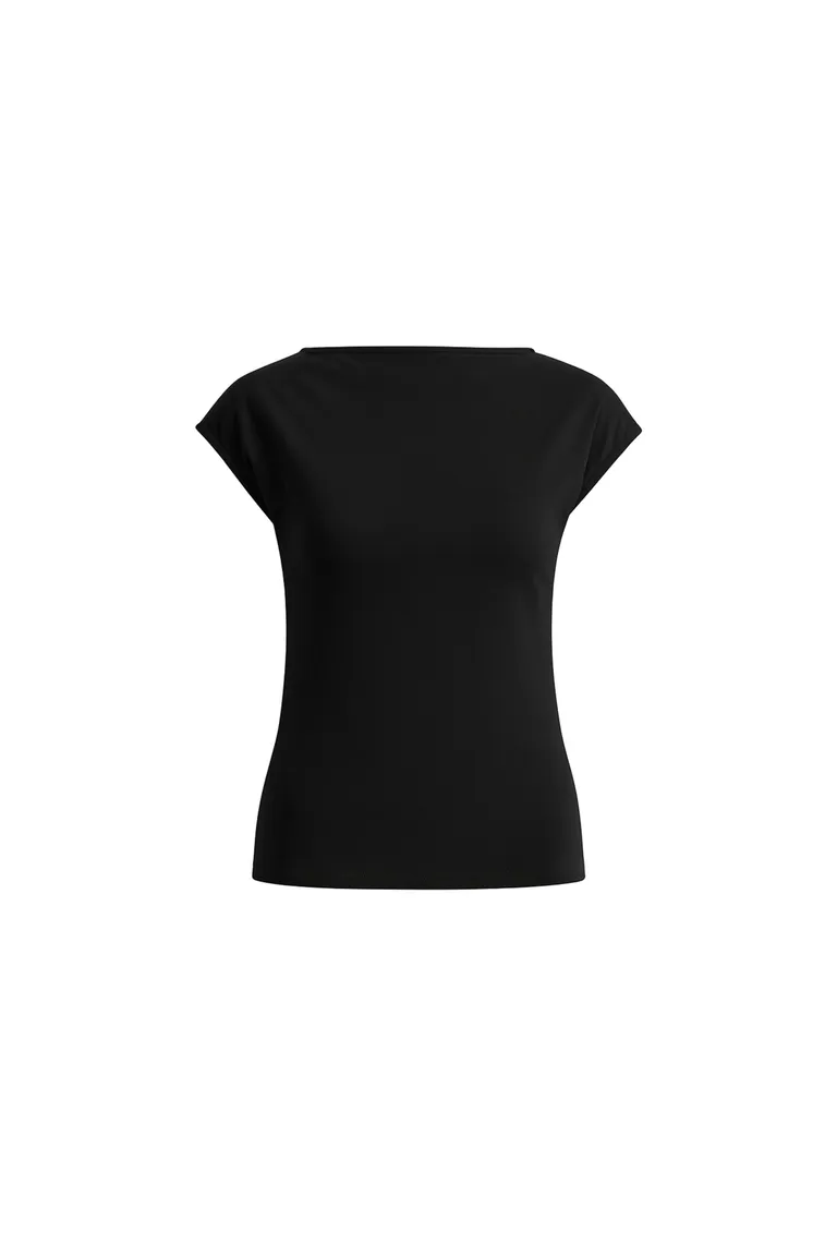 Top negro de cuello alto y hombros caídos para mujer de Naíma en Tops para argentina