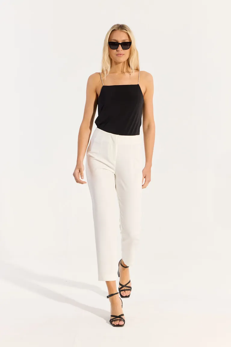 Top negro con detalles de strass, diseño ajustado y elegante para mujer de Portsaid en Tops para argentina