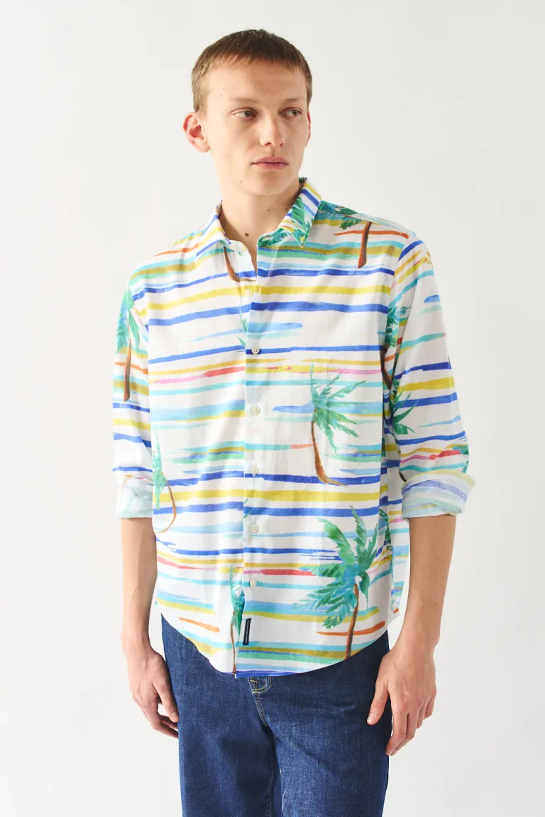 Camisa estampada de manga larga con cuello italiano para hombre de Bensimon en Camisas para argentina