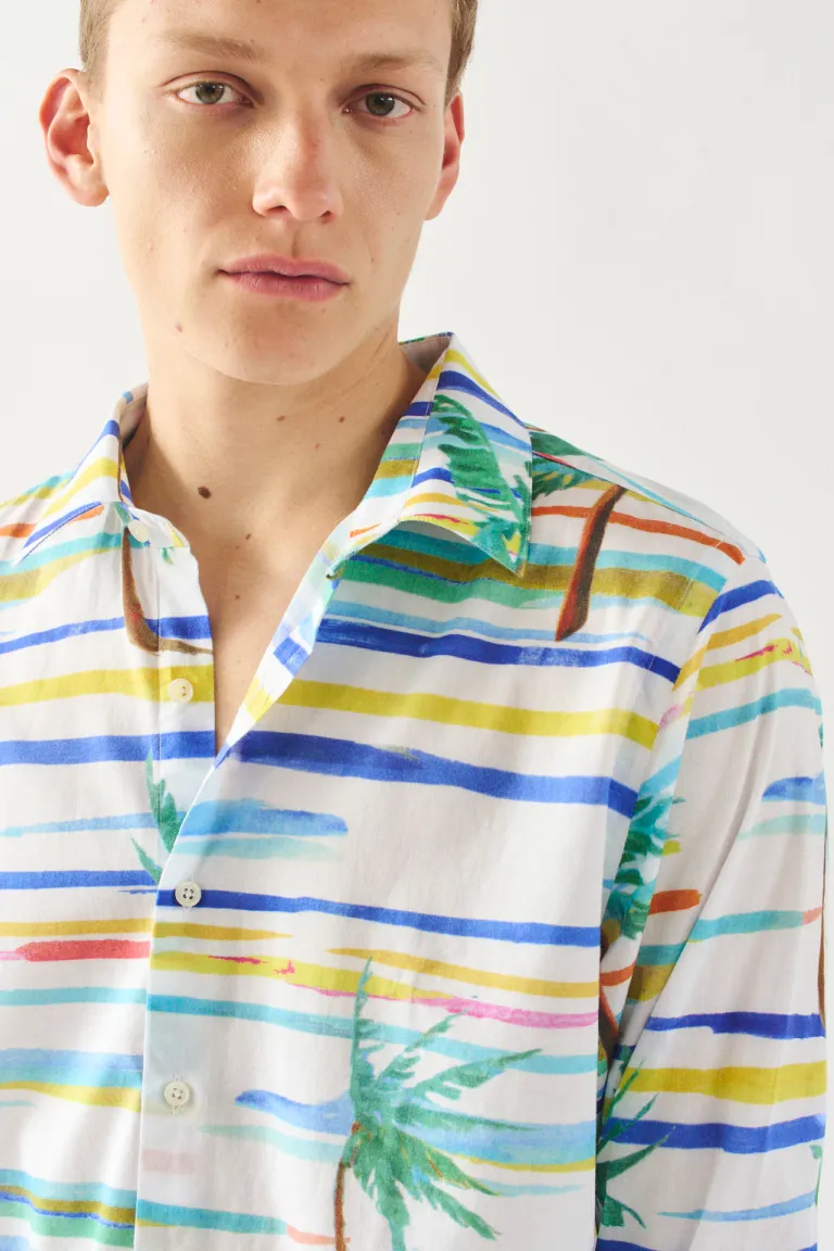 Camisa estampada de manga larga con cuello italiano para hombre de Bensimon en Camisas para argentina