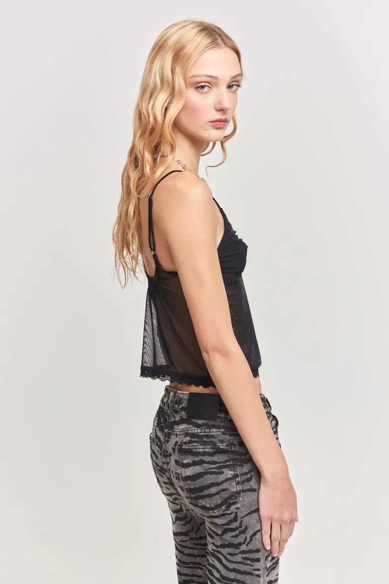 Musculosa de microtul y encaje, diseño refinado y versátil para lucir con estilo de 47 Street en Tops para argentina