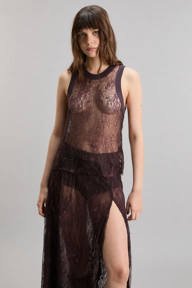 Musculosa con diseño de encaje y detalles brillantes para una apariencia elegante y femenina de Kosiuko en Tops para argentina