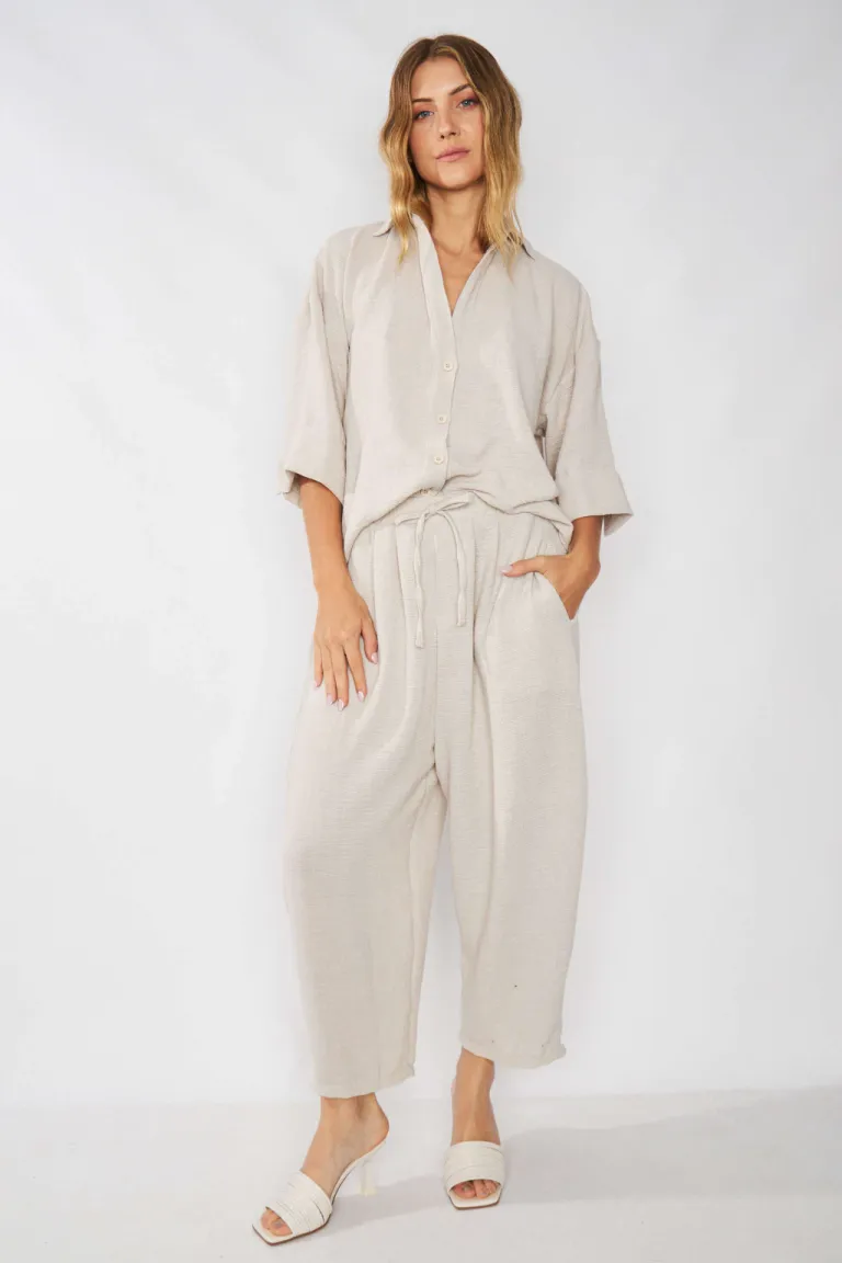 Pantalón ancho y holgado de lino para mujer, diseño cómodo y versátil de Belle en Pantalones para argentina