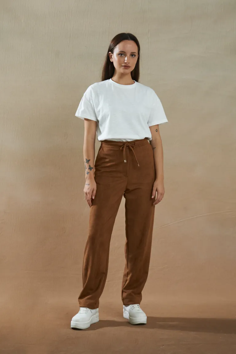 Pantalón recto de cintura con cordón en color marrón de Apricot en Pantalones para argentina