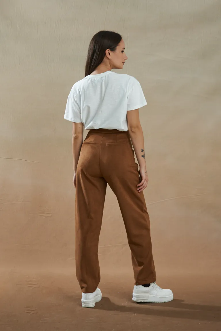 Pantalón recto de cintura con cordón en color marrón de Apricot en Pantalones para argentina