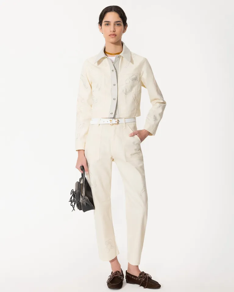 Pantalón slouchy con diseño bordado y aplicaciones de strass de Jazmin Chebar en Pantalones para argentina