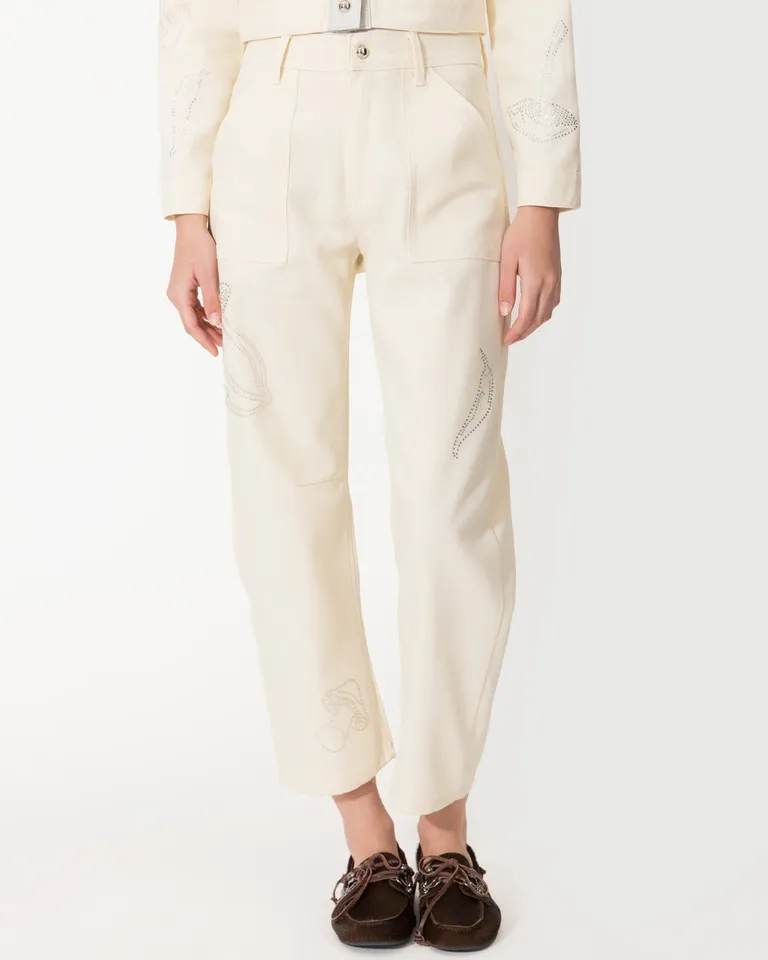 Pantalón slouchy con diseño bordado y aplicaciones de strass de Jazmin Chebar en Pantalones para argentina