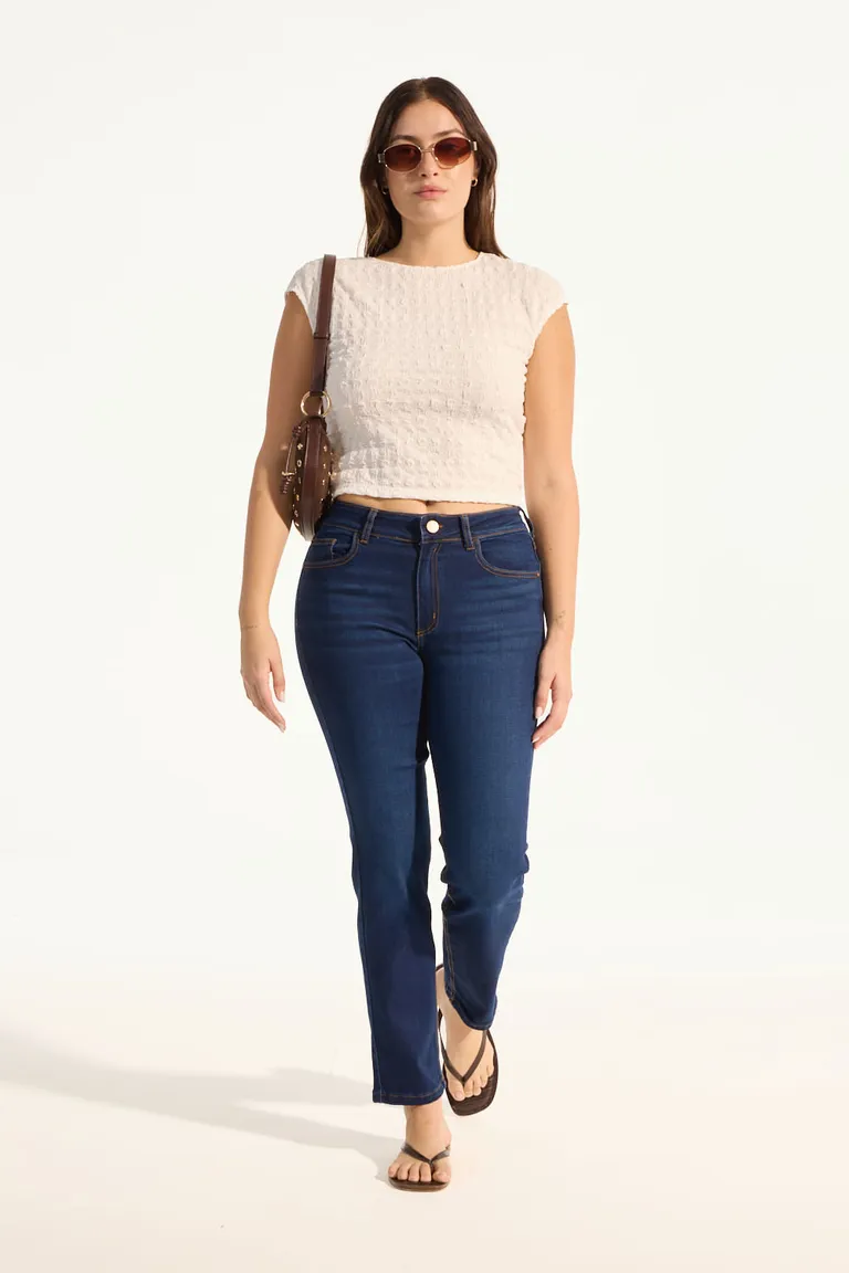 Pantalón de tiro medio en denim azul de corte slim para mujer de Portsaid en Pantalones para argentina