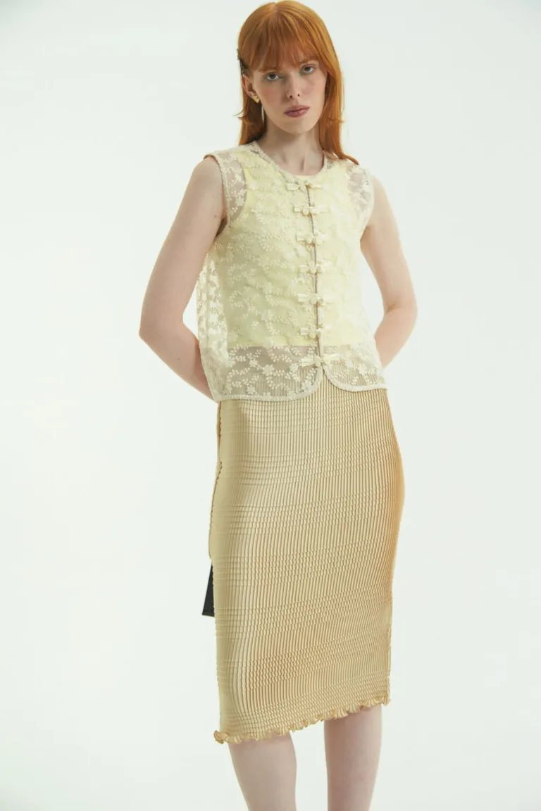 Falda midi plisada de textura satinada y entallada para mujer de Las Pepas en Faldas para argentina