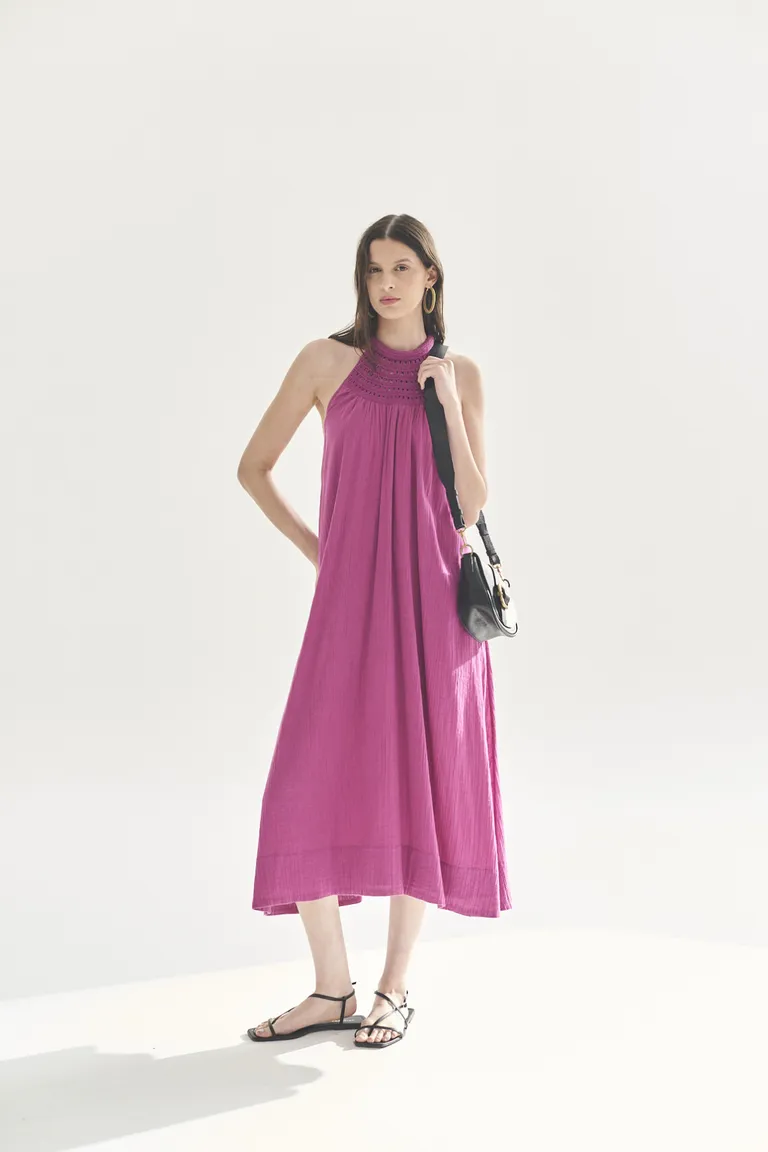 Vestido rosa midi de corte relajado y elegante para mujer de Akiabara en Vestidos para argentina