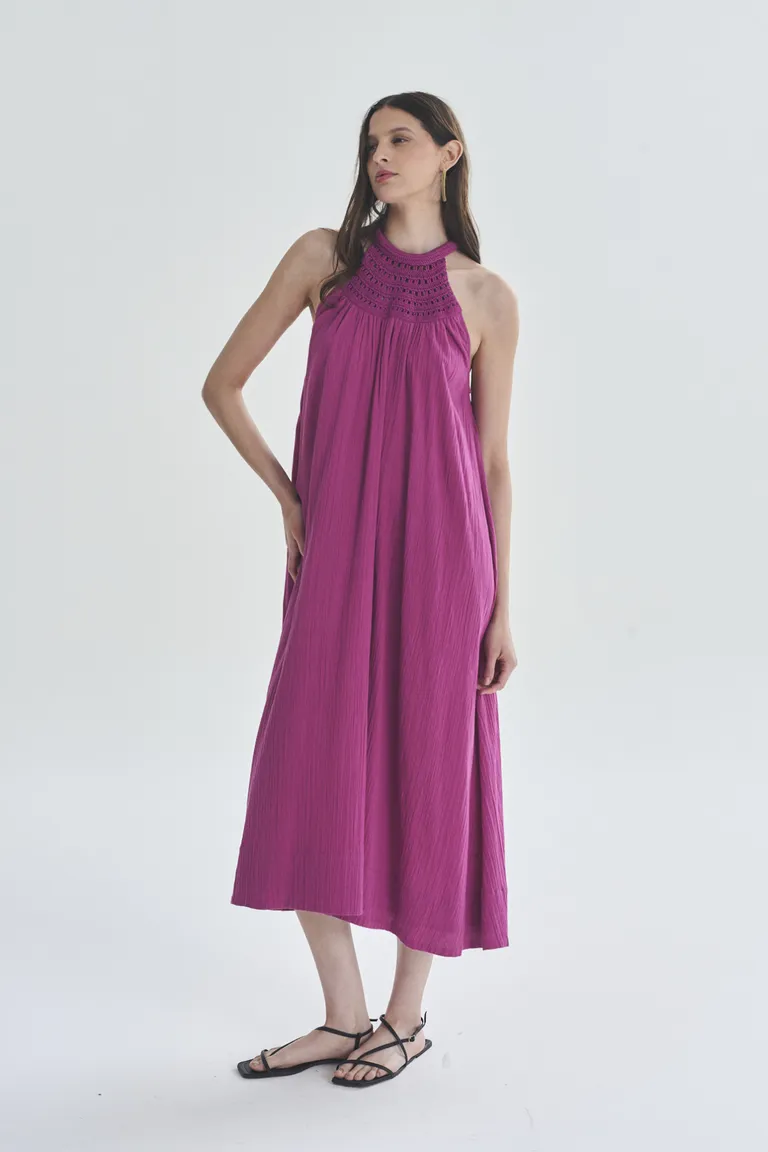 Vestido rosa midi de corte relajado y elegante para mujer de Akiabara en Vestidos para argentina