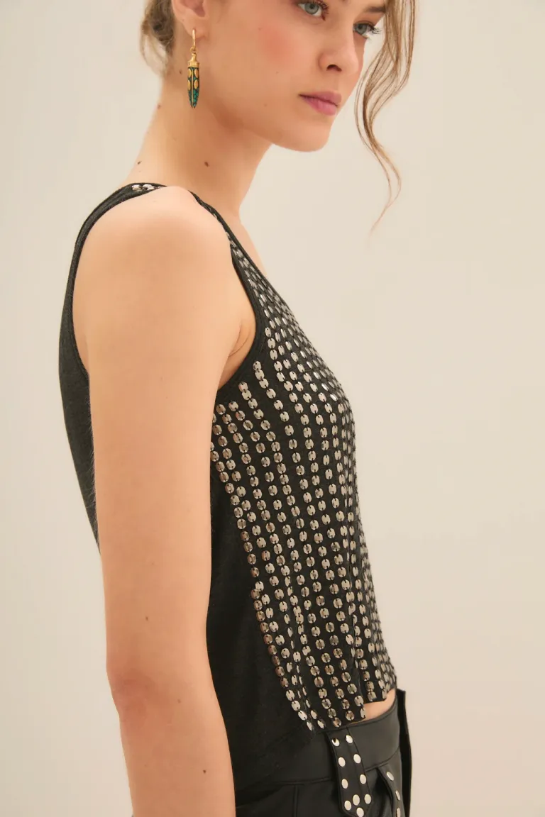 Top de viscosa con detalles de lentejuelas - Musculosa dewi sequins de Rapsodia en Tops para argentina