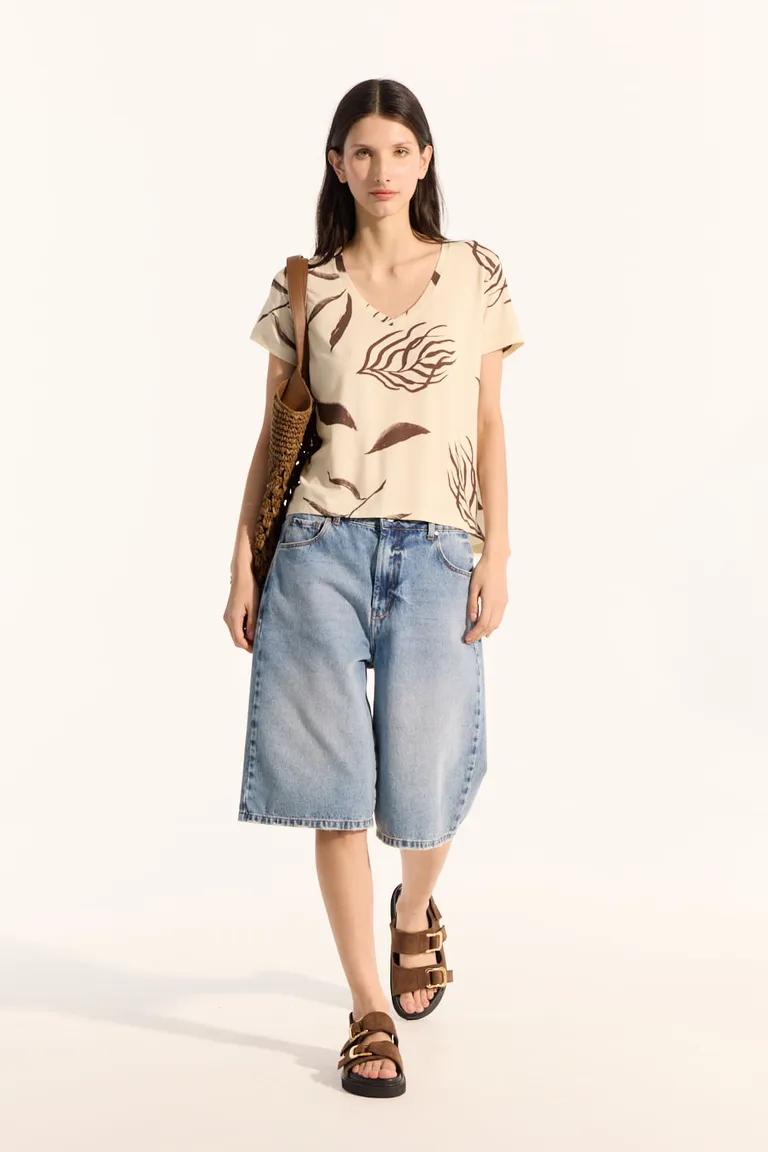 Remera de corte regular con estampado de hojas para mujer de Portsaid en Remeras para argentina